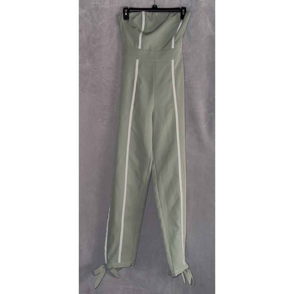 Blush Boutique Womens Small Sage Strapless Jumpsuit Belted Ankle Tie Retro